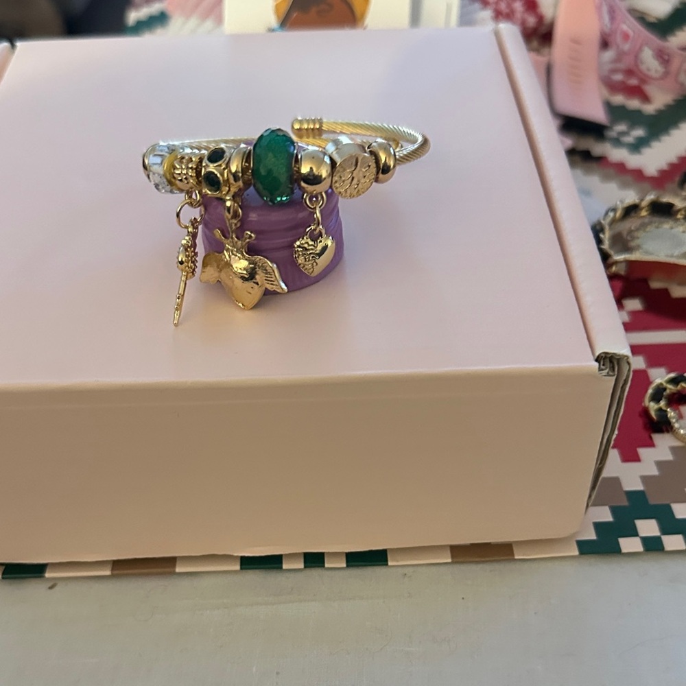 Gold and Green Charm Bracelet